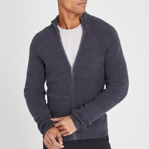 Bouclé Waffle Stitch Full Zip Sweater - Brand New - NEVER WORN - Ombre Blue